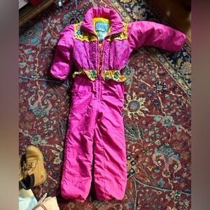 Obermyer Girls Kids Ski Snow suit - size 8 bright pink floral